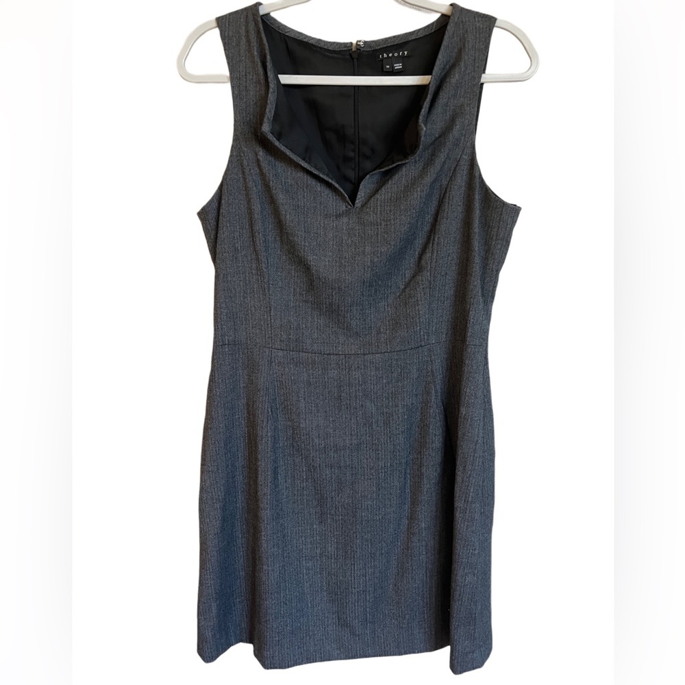 THEORY Size 10 HERRINGBONE WOOL DRESS GRAY Sleeveless